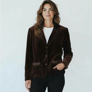 Velvet Blazer Rich Chocolate Brown Three Button Lace Pocket Victorian Steampunk